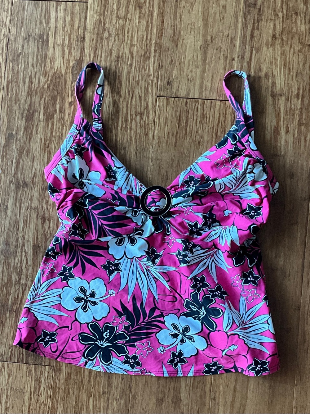 Coco Reef Pink Floral Ring-Detail Tankini Top 34E